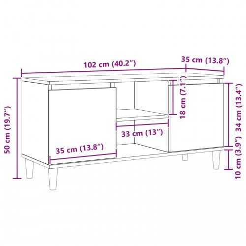 TV Skab med Træben Sort Eg 102x35x50 cm