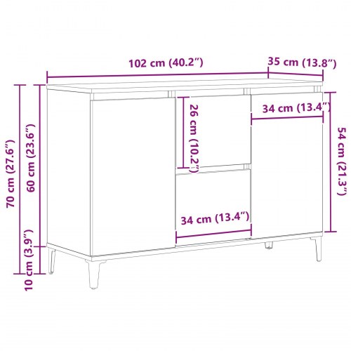 Sideboard Sort Egetræ 104x35x70 cm Tekniktræ