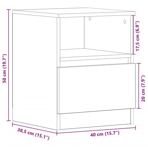 Sengebord i Sort Eg 40x40x50 cm i Konstrueret Træ