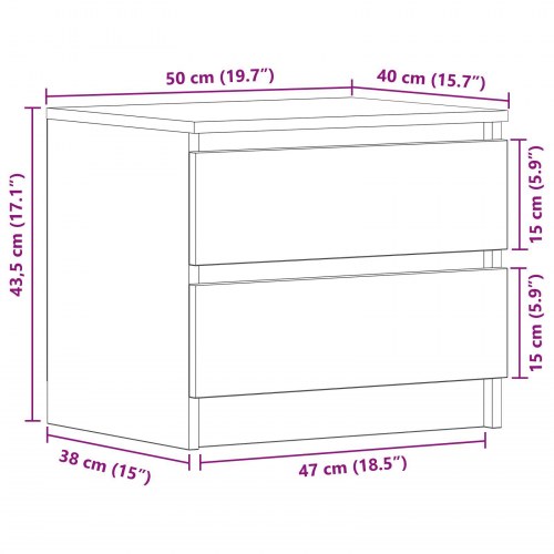 Soveværelsesskabe 2 stk Sort Egetræ 50x40x43,5 cm Lavet af træ