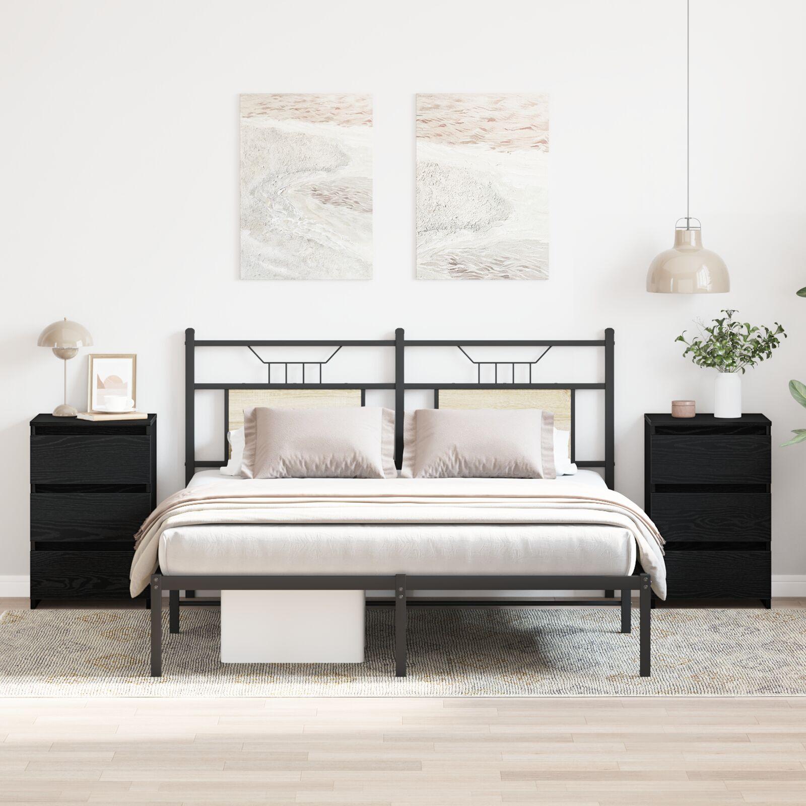 Sengeborde 2 stk Sort Eg 40x35x62,5 cm Konstrueret Træ billede