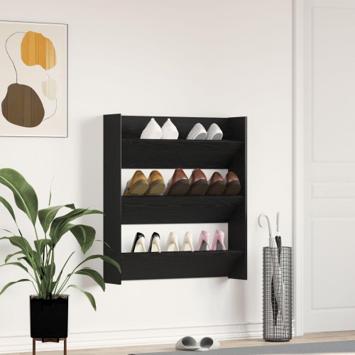 Sko Vægskab Sort Eg 80x18x90 cm Træt