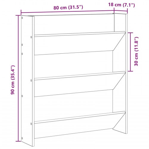 Sko Vægskab Sort Eg 80x18x90 cm Træt