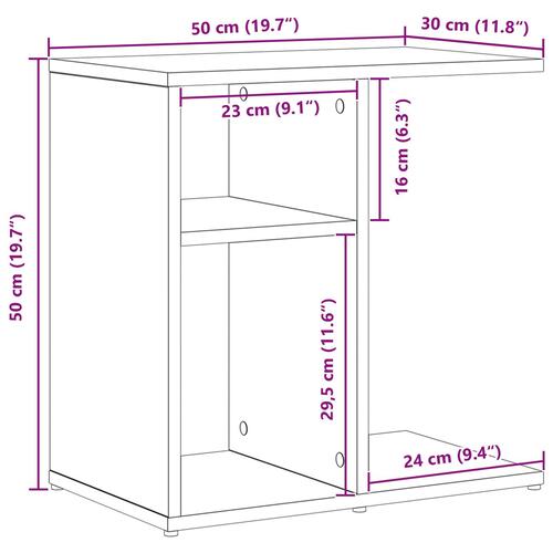 Sidebord, sort eg, 50x30x50 cm, konstrueret træ