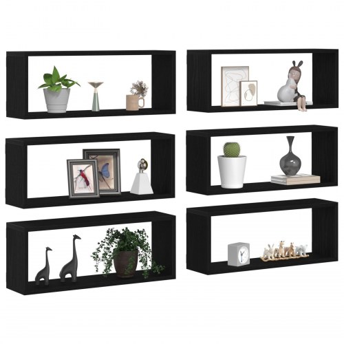 Væghylder 6 stk Sort Eg 60x15x23 cm Konstrueret Træ