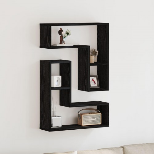 Væghylder 2 stk Sort Eg 50x15x85 cm Ingeniørtræ