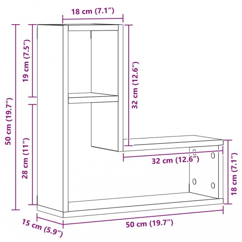 Væghylder 2 stk Sort Eg 50x15x85 cm Ingeniørtræ