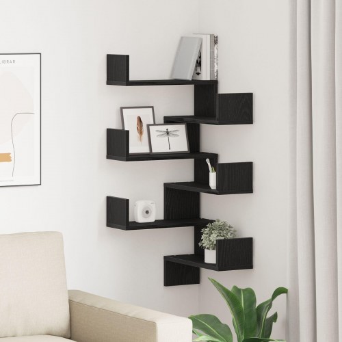Væghylder 2 stk Sort Eg 40x40x49,5 cm Bygget af Træ