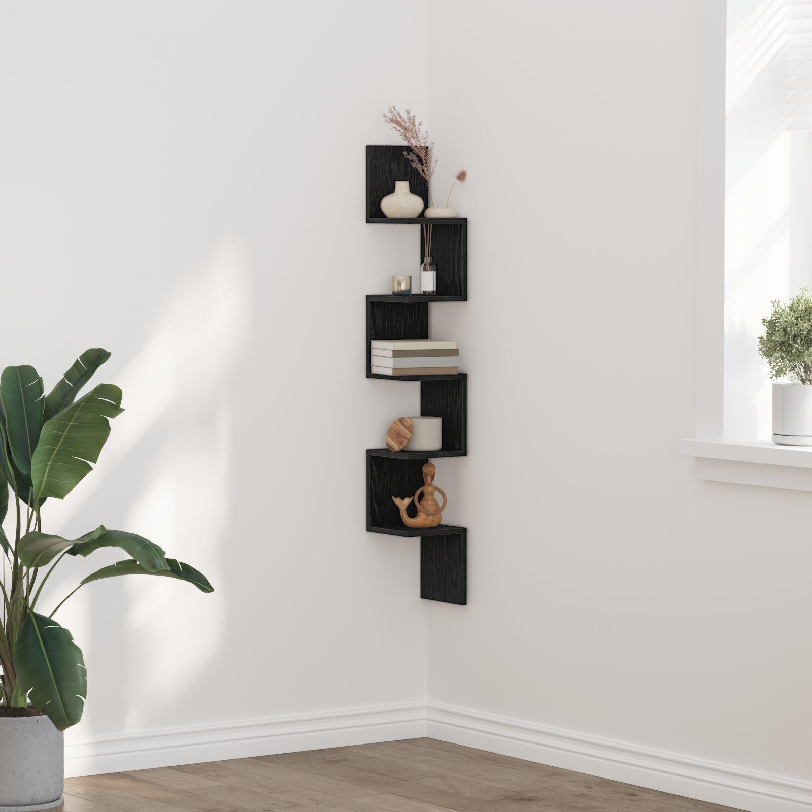 Hjørnehylde Sort Eg 20x20x127,5 cm Konstrueret træ