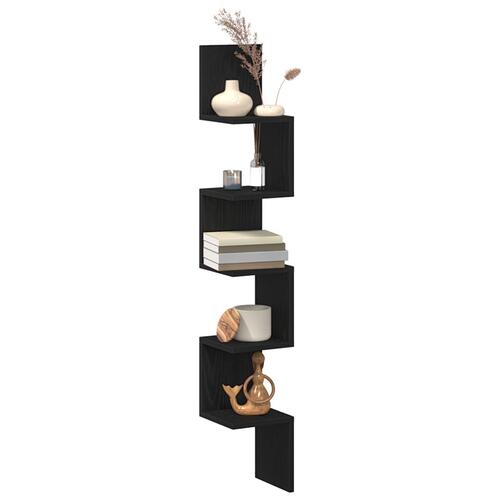 Hjørnehylde Sort Eg 20x20x127,5 cm Konstrueret træ