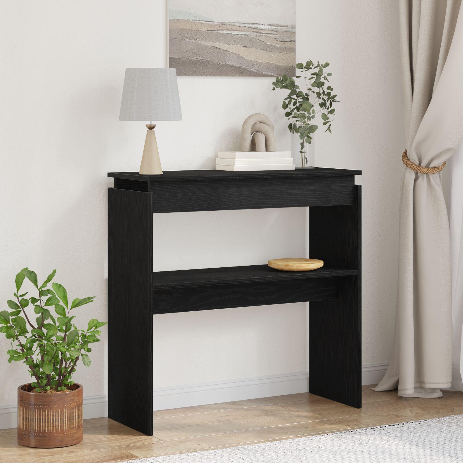 Konsolbord Sort Eg 80x30x80 cm Ingenieret Træ