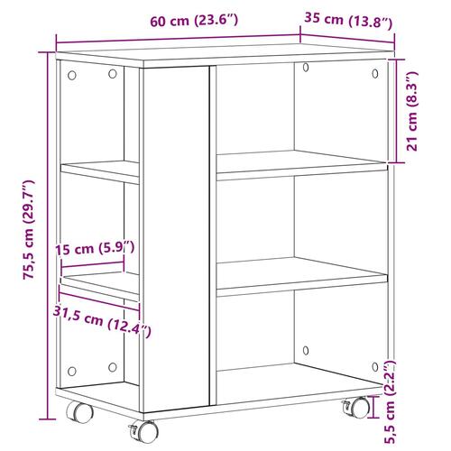 Rullekabinettet Sort Eg 60x35x75 cm lavet af træ