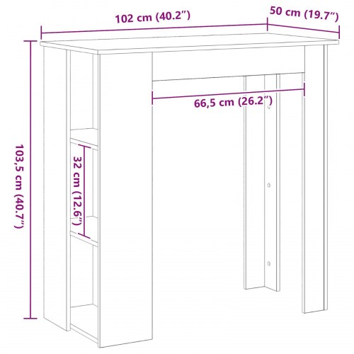 Barbord med Hylde - Sort Eg, 102x50x103.5 cm, Lavet af Ingeniørtræ