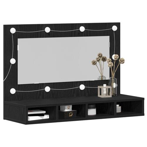 LED Spejlskab i Sort Eg - 90x31,5x62 cm