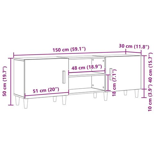 TV-Bord - Sort Eg, 150x30x50 cm, Lavet af Konstrueret Træ