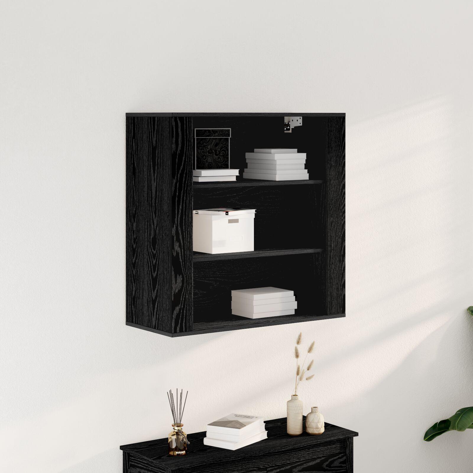 Væghylde Sort Eg 80x33x80 cm Konstrueret Træ