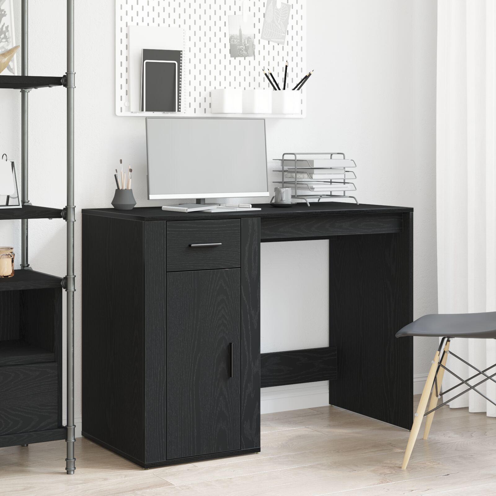 Skrivebord Sort Eg 100x49x75 cm Konstrueret Træ