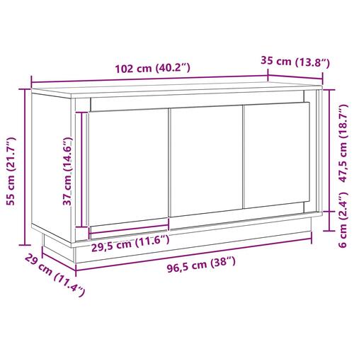Skænk Sort Eg 102x35x55 cm Konstrueret Træ