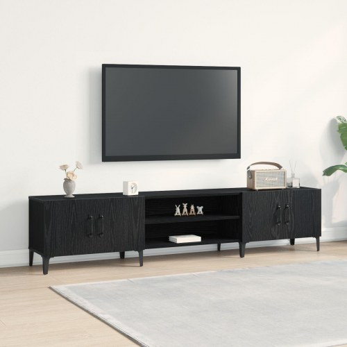 TV Skab Sort Egetræ 180x31,5x40 cm Konstrueret Træ