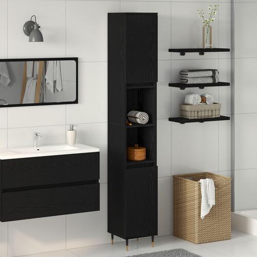 Badeværelsesskab Sort Eg 30x30x190 cm Ingeniørtræ