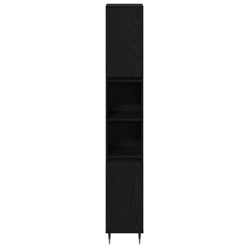 Badeværelsesskab Sort Eg 30x30x190 cm Ingeniørtræ
