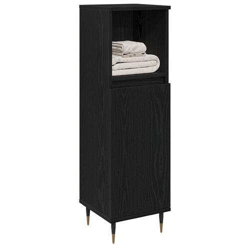 Badeværelsesskab Sort Eg 30x30x100 cm Ingeniørtræ