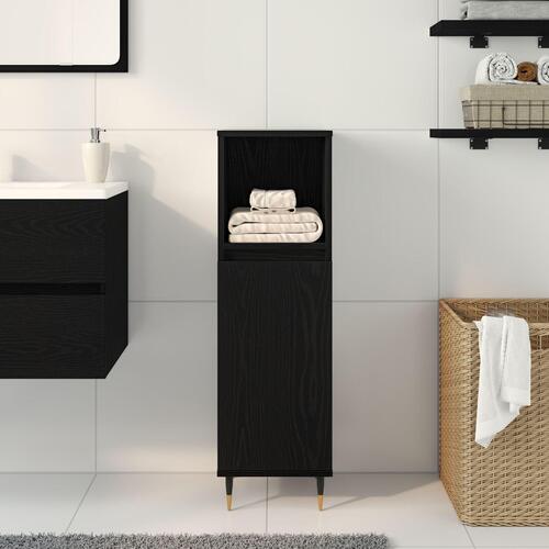 Badeværelsesskab Sort Eg 30x30x100 cm Ingeniørtræ
