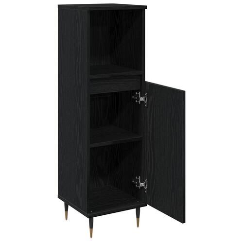 Badeværelsesskab Sort Eg 30x30x100 cm Ingeniørtræ
