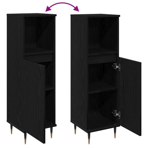 Badeværelsesskab Sort Eg 30x30x100 cm Ingeniørtræ