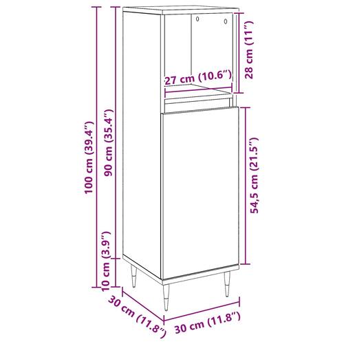 Badeværelsesskab Sort Eg 30x30x100 cm Ingeniørtræ
