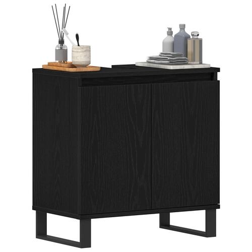 Badeværelse Vask Skab Sort Eg 58x33x60 cm Konstrueret Træ