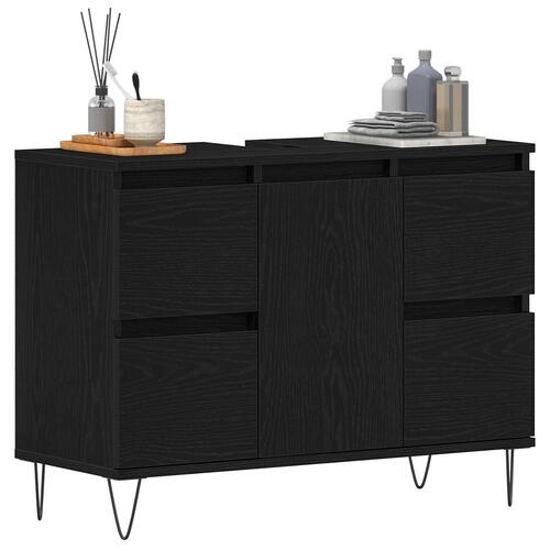Badeværelsesskab Sort Eg 80x33x60 cm Konstrueret træ