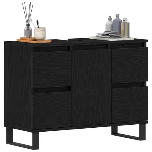 Badeværelsesvask Skab Sort Eg 80x33x60 cm Konstrueret Træ