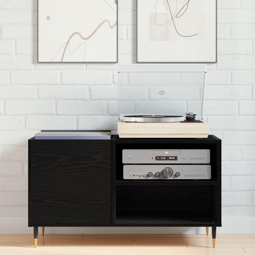 Pladekabinet Sort Eg 84,5x38x48 cm Konstrueret Træ