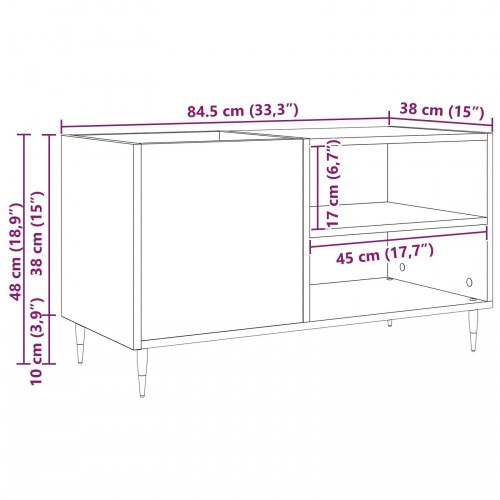 Pladekabinet Sort Eg 84,5x38x48 cm Konstrueret Træ