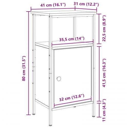 Sengebord Sort Eg 41x31x80 cm Konstrueret Træ