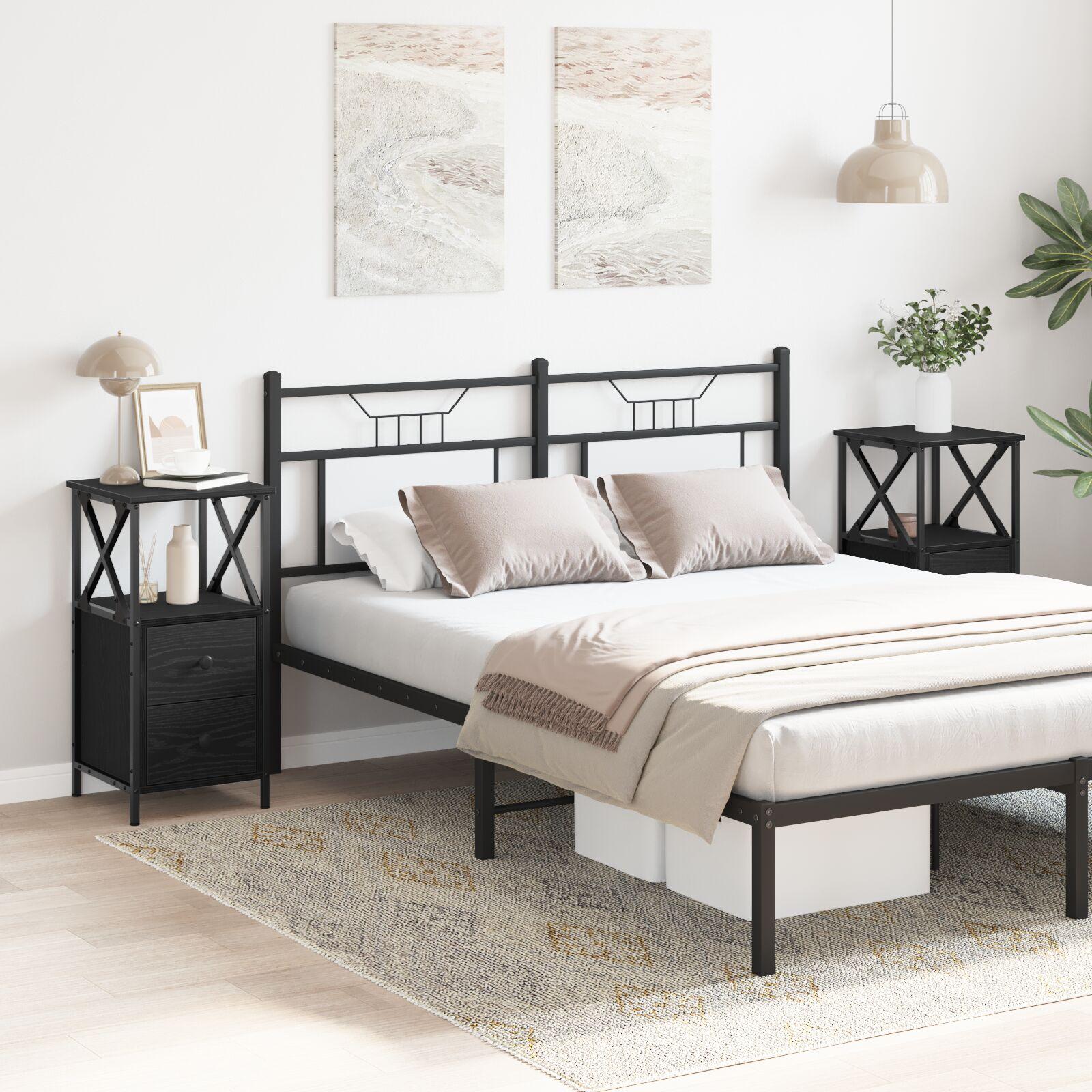 Sengebord 2 Dele Sort Eg 34 X 35,5 X 70 Cm Laminat Træ Og Metal