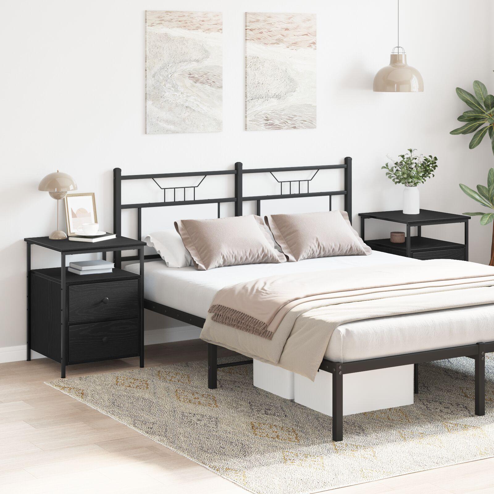 Sengebord 2 stk Sort Eg 44x45x60 cm Konstrueret Træ billede