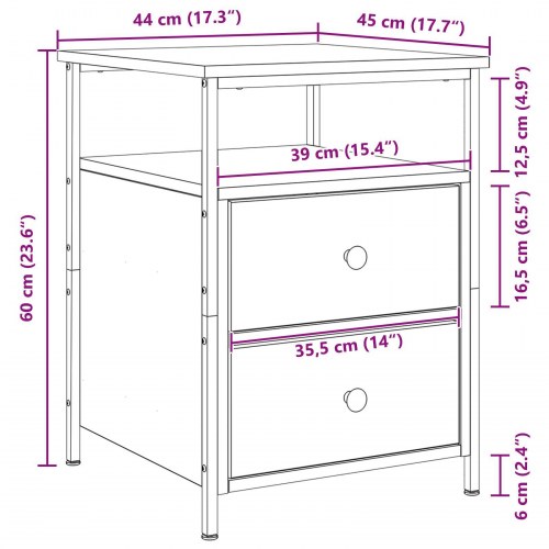 Sengebord 2 stk Sort Eg 44x45x60 cm Konstrueret Træ