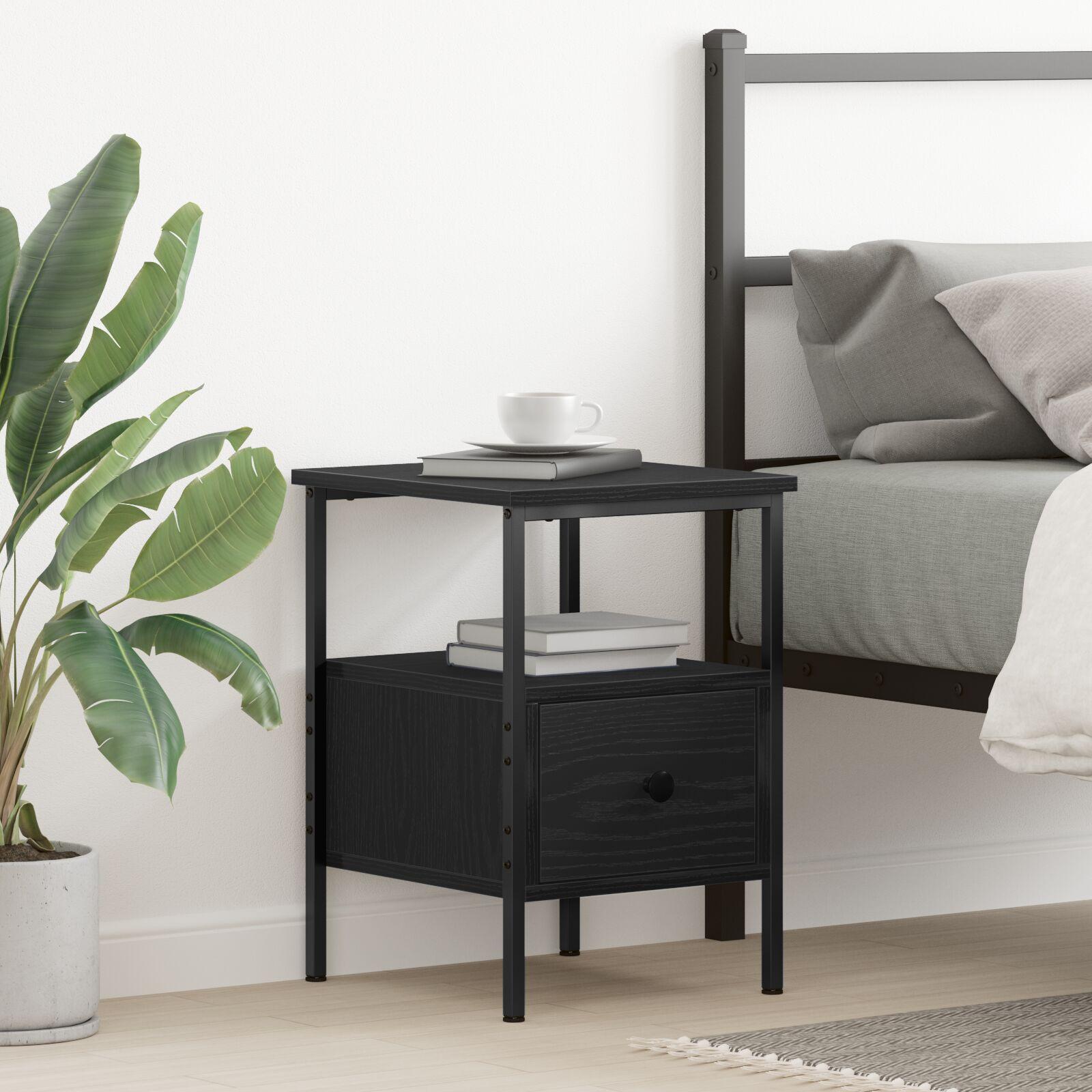 Sengebord Sort Eg 34x36x50 cm Konstrueret Træ og Stål billede