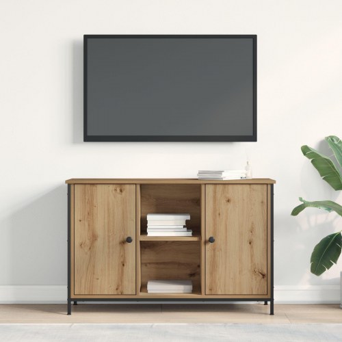 TV Skab Sort Eg 101x35x65 cm Konstrueret Træ og Stål