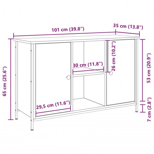 TV Skab Sort Eg 101x35x65 cm Konstrueret Træ og Stål