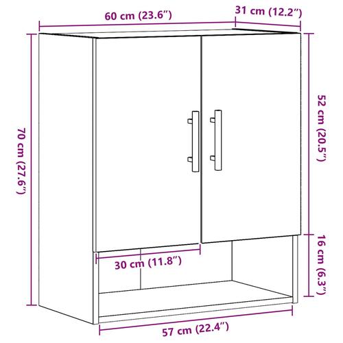 Vægskab Sort Eg 60x31x70 cm Ingeniørtræ