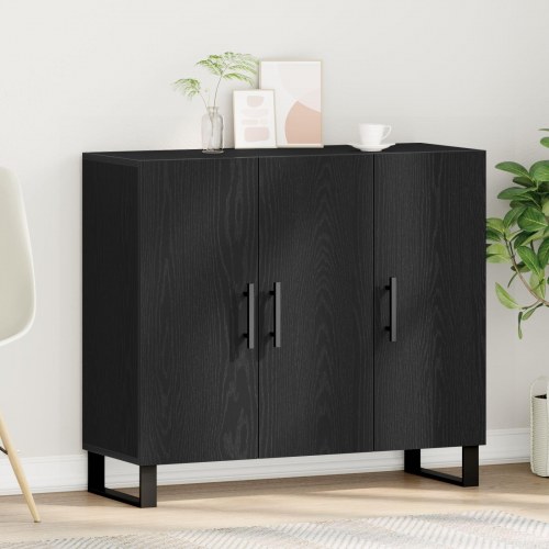 Skab med 3 Døre Sort Eg 90x34x80 cm Konstrueret Træ