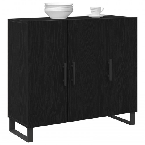 Skab med 3 Døre Sort Eg 90x34x80 cm Konstrueret Træ