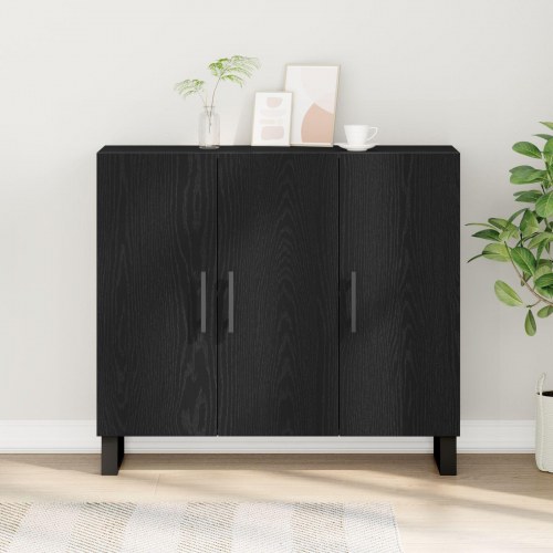 Skab med 3 Døre Sort Eg 90x34x80 cm Konstrueret Træ