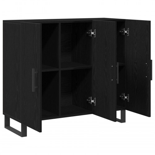 Skab med 3 Døre Sort Eg 90x34x80 cm Konstrueret Træ