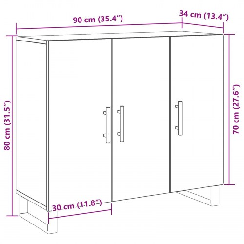 Skab med 3 Døre Sort Eg 90x34x80 cm Konstrueret Træ