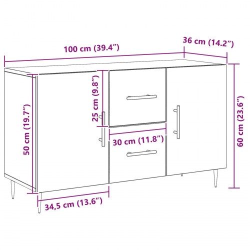 Sideboard Sort Eg 100x36x60 cm Ingeniørtræ