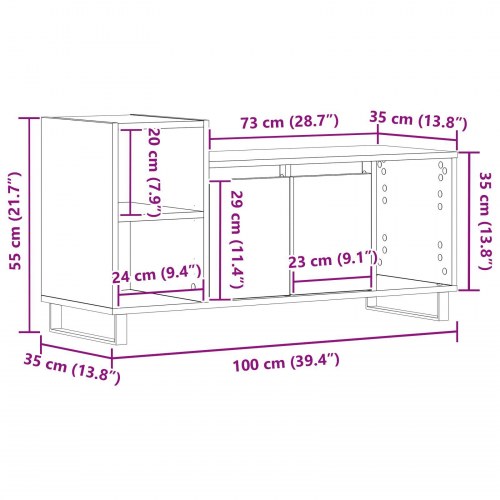 TV Skab Sort Eg 100x35x55 cm Konstrueret Træ